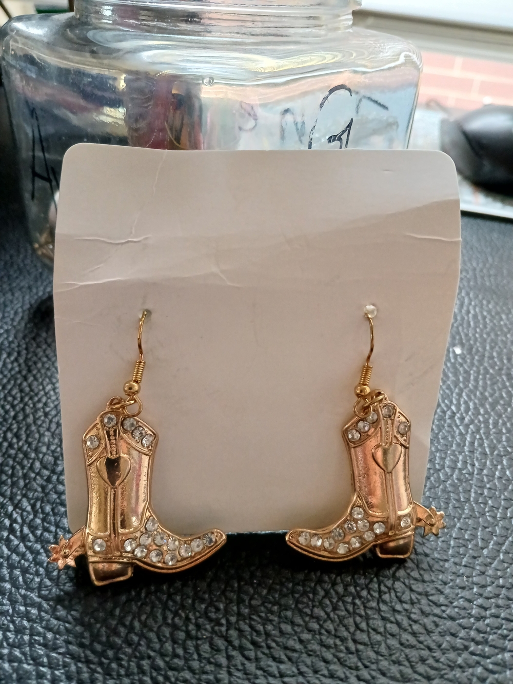 Gold Metal Crystal Cowboy Boot Drop Earrings - Women Jewelry